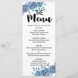 Etwas Blue Watercolor Floral Wedding Menu Menükarte