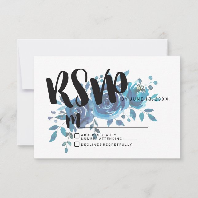 Etwas Blue Watercolor Wedding RSVP Response Karte (Vorderseite)