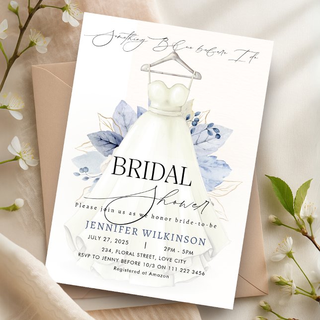 Etwas Blue Wedding Gown Dress Brautparty Einladung (Something Blue Wedding Gown Dress Bridal Shower Invitation)