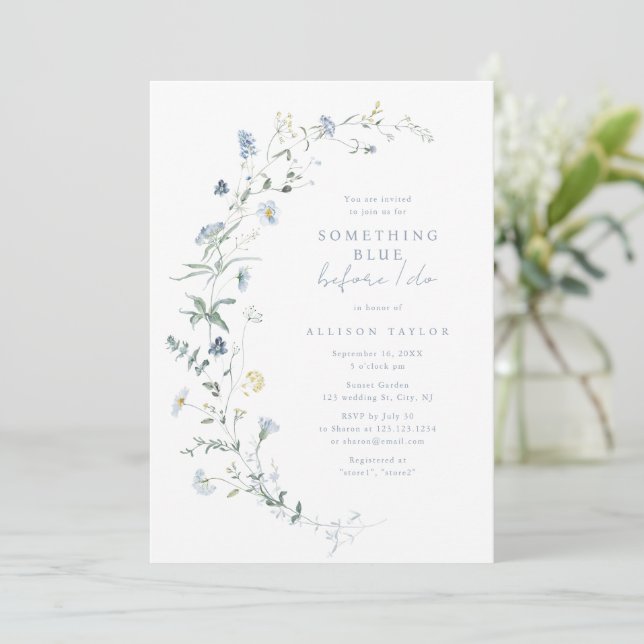 Etwas Blue Wildblume Boho Brautparty Einladung (Stehend Vorderseite)