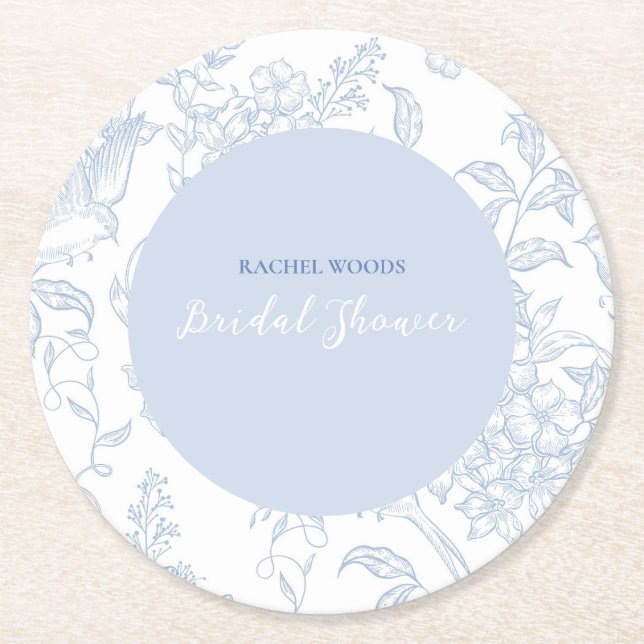 Etwas Blue Wildblume Bridal Dusche Einladung Runder Pappuntersetzer (Vorderseite)