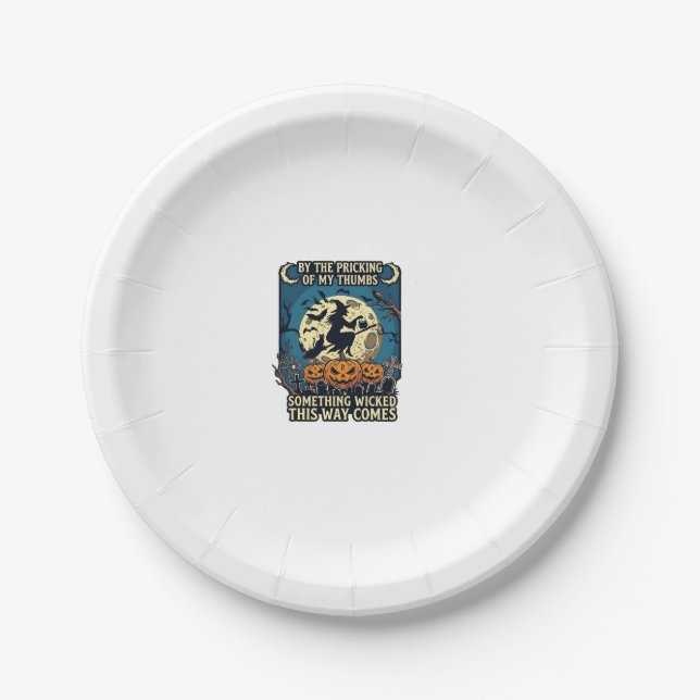 Etwas Böses kommt mit Hexen Halloween Kürbis Pappteller (Vorderseite)