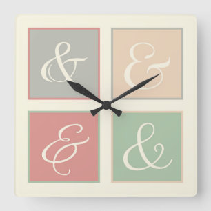 Etzeichen-Quadrate, Koralle, Pfirsich, Grün, grau Quadratische Wanduhr