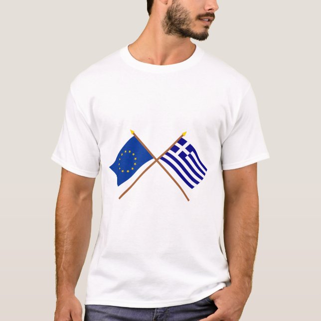 EU und Griechenland gekreuzte Flaggen T-Shirt (Vorderseite)