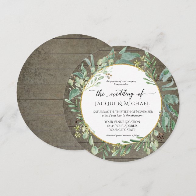 Eucalpytus foliage Watercolor Wedding Round Einladung (Vorne/Hinten)