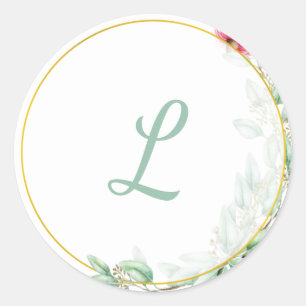 Eucalyptis Monogram Wedcker Runder Aufkleber