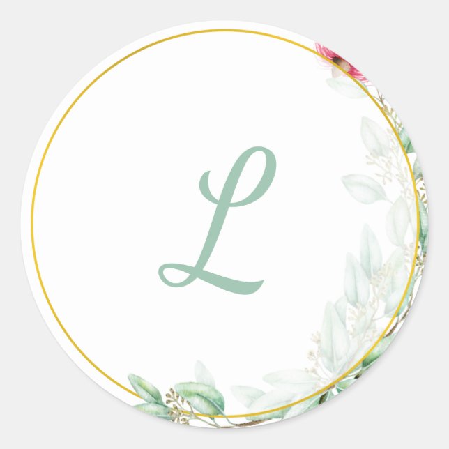 Eucalyptis Monogram Wedcker Runder Aufkleber (Vorderseite)