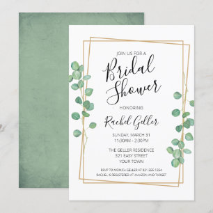 Eucalyptis w/ Gold Frame Bridal Dusche Einladung