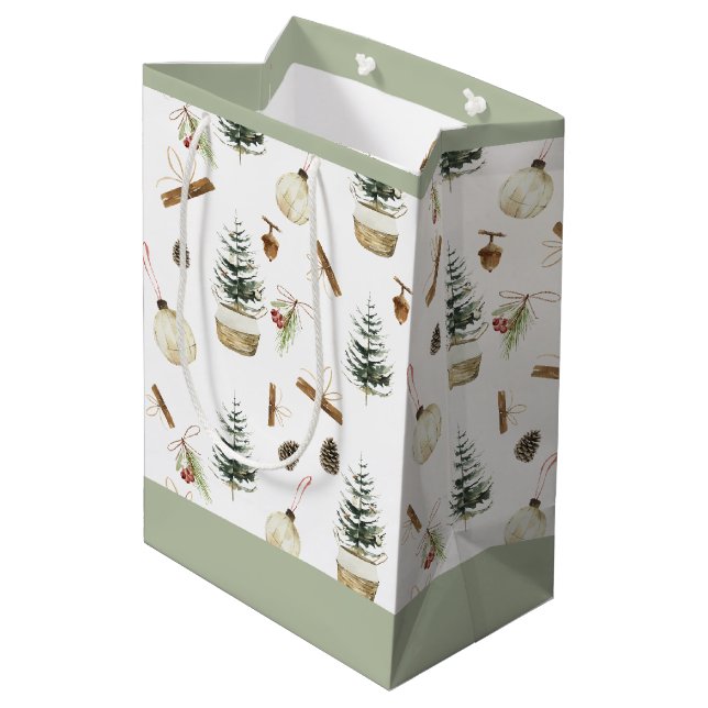 Eucalyptus Acorns Weihnachten Mittlere Geschenktüte (Rückseite Schrägansicht)