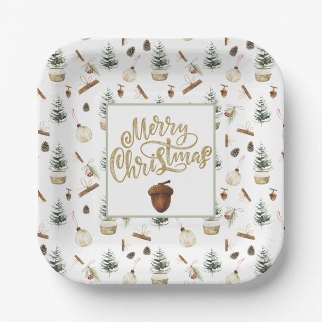 Eucalyptus Acorns Weihnachten Pappteller (Vorderseite)