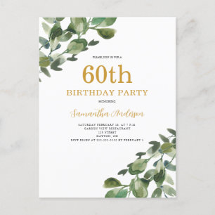Eucalyptus-Aquarell-Einladung zum 60. Geburtstag Postkarte