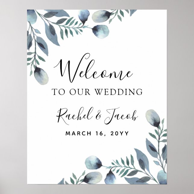 Eucalyptus aquarelle Affiche de bienvenue Mariage  (Devant)