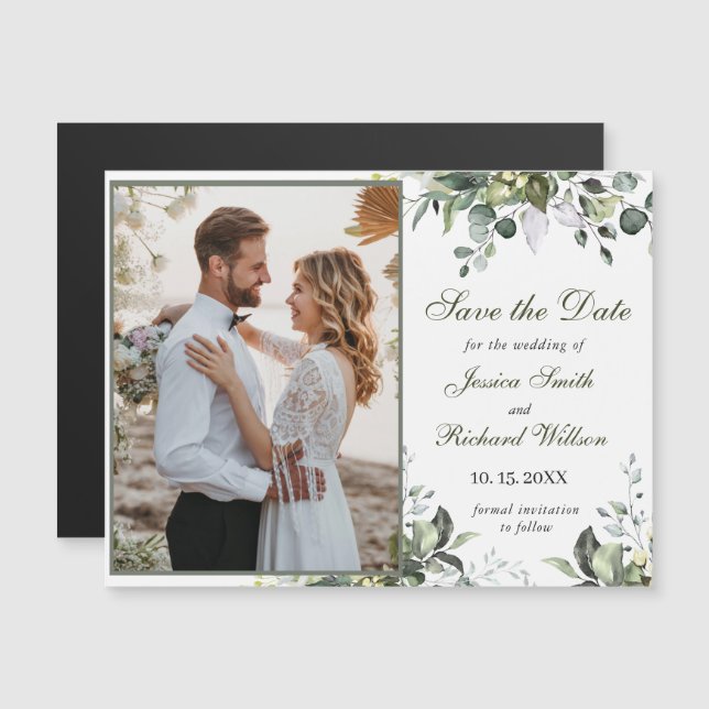 Eucalyptus Aquarelle Enregistrer la date Carte mag (Devant / Derrière)