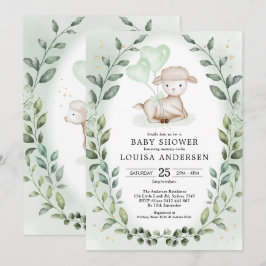 Eucalyptus Baby Schafe Little Lamm Neutrale Dusche Einladung