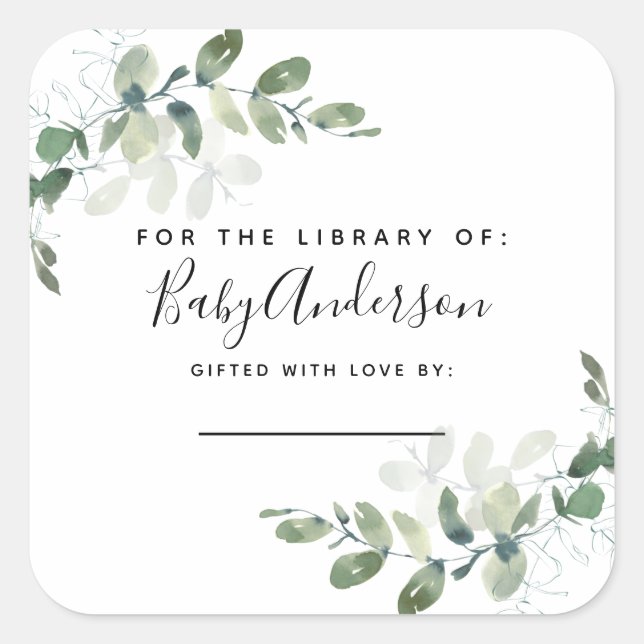 Eucalyptus Baby ShowBuchzeichen Quadratischer Aufkleber (Vorderseite)