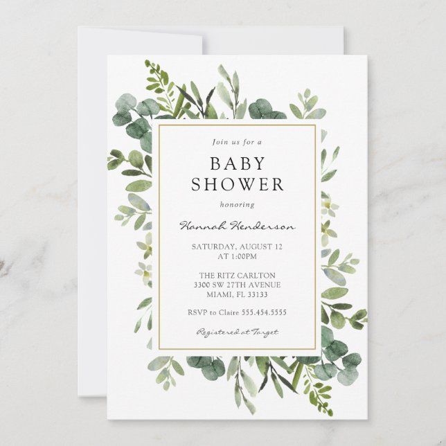 Eucalyptus Baby Shower Einladung (Vorderseite)