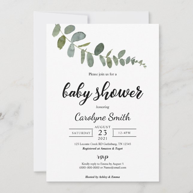 Eucalyptus Baby Shower Einladung (Vorderseite)