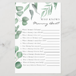Eucalyptus Baby Shower Game Wer Mommy Best kennt Flyer