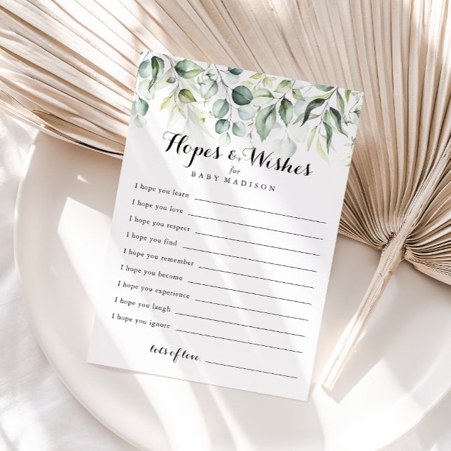 Eucalyptus Baby Shower Hopwers & Wish Card Postkarte (Von Creator hochgeladen)