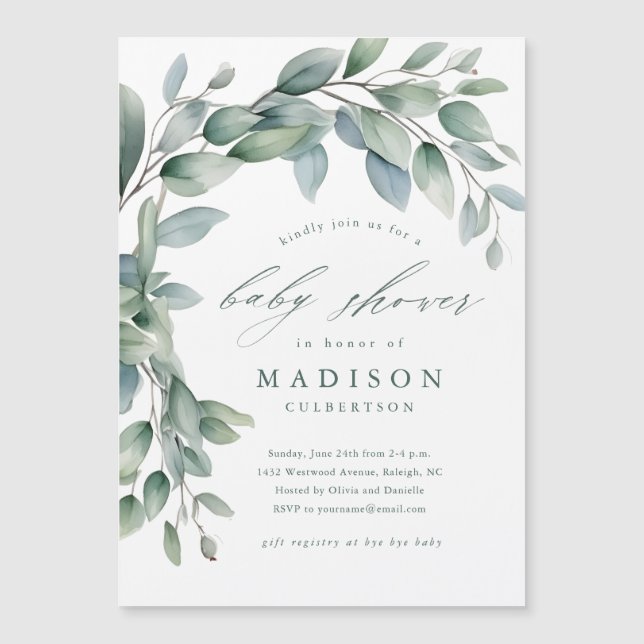 Eucalyptus Baby shower vert Aimant Invitation (Devant)
