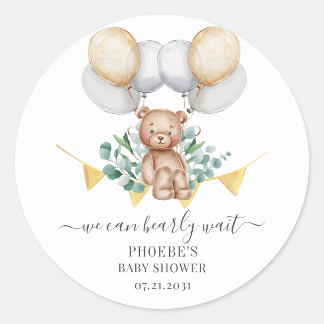 Eucalyptus Baby Showroom Bear & Balloons Runder Aufkleber (Vorderseite)