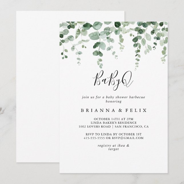 Eucalyptus BabyQ Baby Shower Barbecue Einladung (Vorne/Hinten)