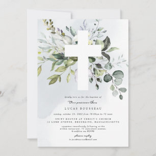 Eucalyptus Baptême Christening Boy Invitation