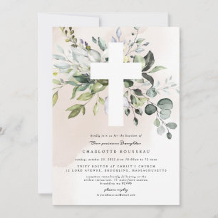 Eucalyptus Baptême Christening Girl Invitation