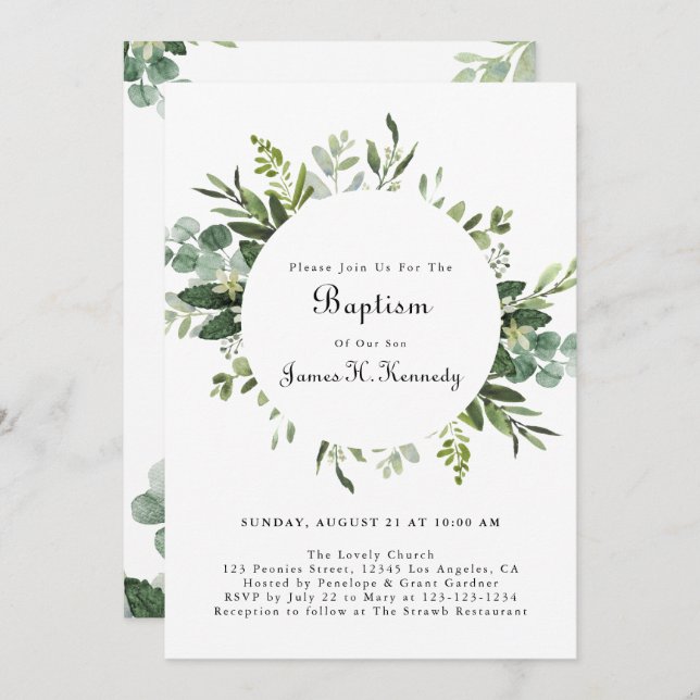 Eucalyptus Baptême de verdure Invitations (Devant / Derrière)