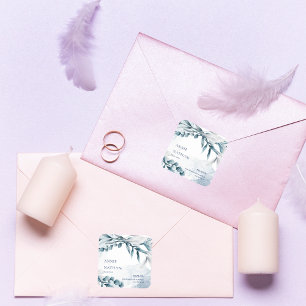 Eucalyptus Blätter Dusty Blue Wedding Vielen Dank Quadratischer Aufkleber