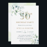 Eucalyptus Botanical 50. Geburtstagsparty Einladung<br><div class="desc">Diese 50. Geburtstagsfeier lädt mit gemalten Aquarelleukalyptus und grünen Blätter mit botanischen Goldzahlen ein.</div>