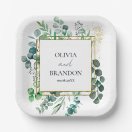 Eucalyptus Botanical Greenery Leaves Wedding Pappteller