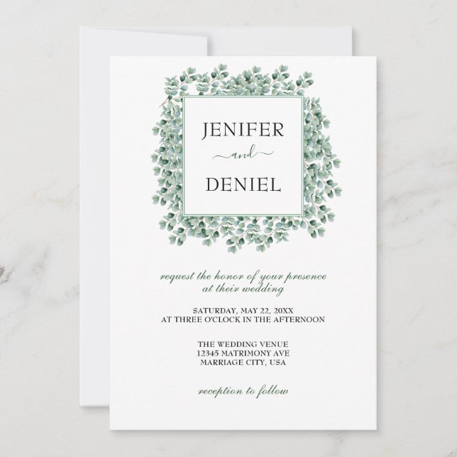 Eucalyptus Botanical Greenery  Wedding Einladung (Vorderseite)