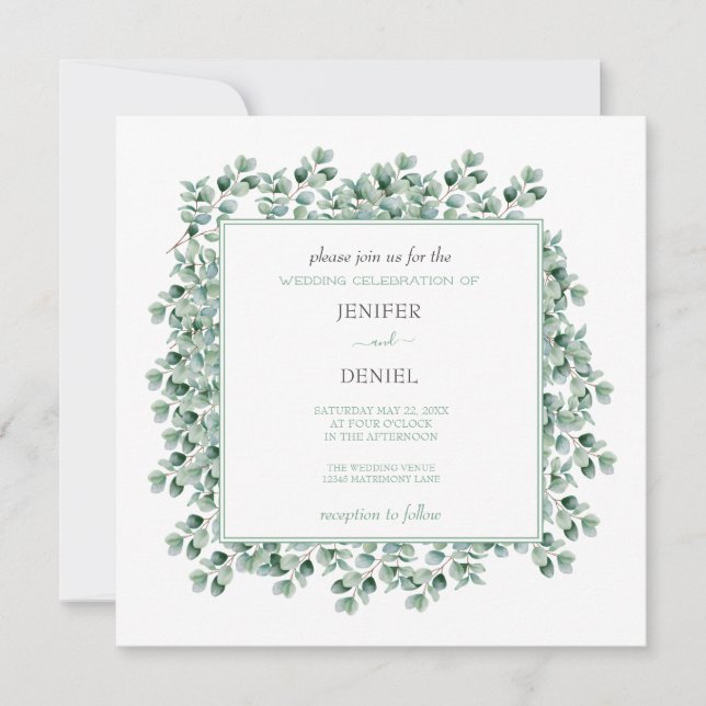Eucalyptus Botanical Greenery  wedding Einladung (Vorderseite)