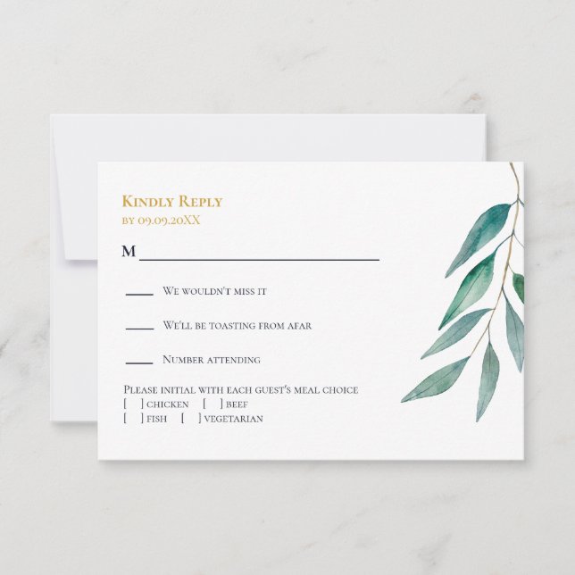 Eucalyptus Botanical Greenery Wedding Invitation,  RSVP Karte (Vorderseite)
