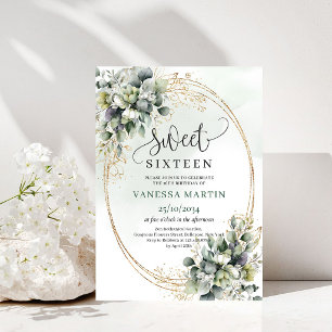 Eucalyptus Botanical Sweet 16 Grün Gold Einladung