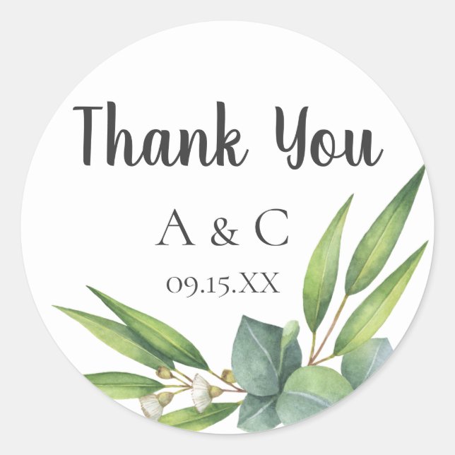 Eucalyptus Bouquet Personalisiert Gefallen Runder Aufkleber (Vorderseite)