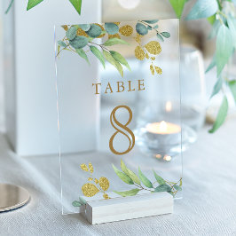 Eucalyptus Branch Wedding Acrylic Table Number Acryleinladungen
