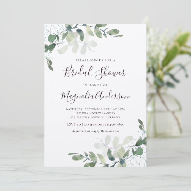 Eucalyptus Brautparty Luxury Kraft Einladung (Stehend Vorderseite)