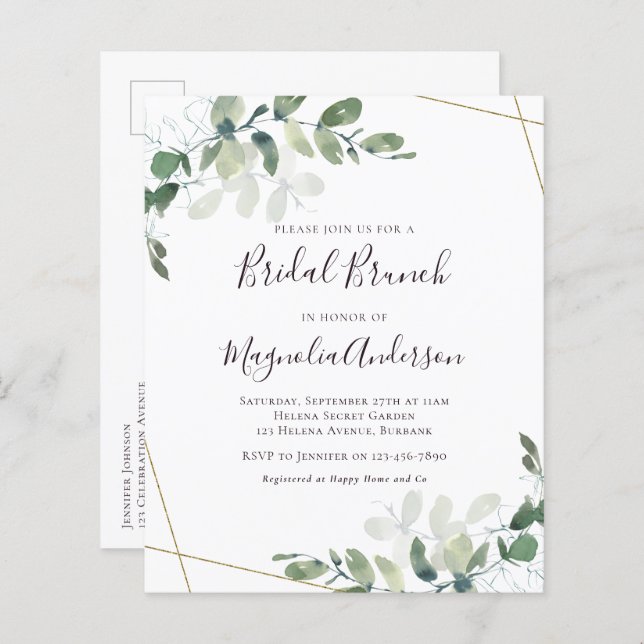 Eucalyptus Bridal Brunch Postcard Einladung (Vorne/Hinten)