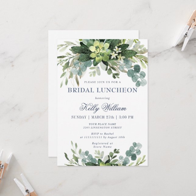 Eucalyptus BRIDAL LUNCHEON Einladung (Vorderseite/Rückseite Beispiel)