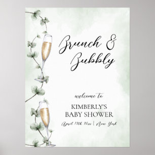 Eucalyptus Brunch Champagne Baby Dusche Willkommen Poster