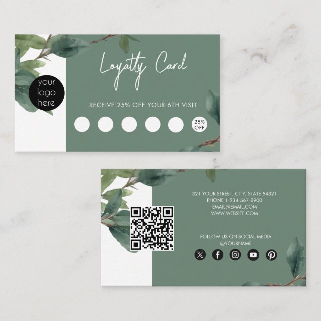 Eucalyptus Business Logo QR Code Loyalty  Visitenkarte (Vorne/Hinten)
