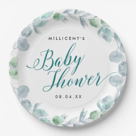 Eucalyptus Calligraphic Baby Shower Pappteller