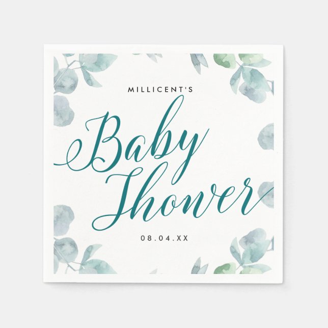 Eucalyptus Calligraphic Baby Shower Serviette (Vorderseite)