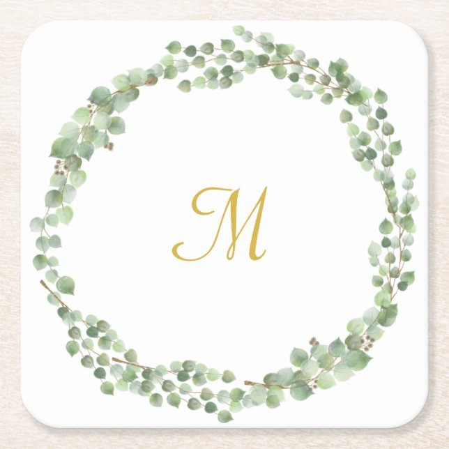 EUCALYPTUS CARRÉ BLANC PAPIER 2 DESSOUS DE VERRE (Devant)