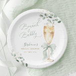 Eucalyptus Champagne Bridal Shower Pappteller<br><div class="desc">Celebrate the bride-to-be with a delightful 'Brunch & Bubbly' bridal shower theme. These paper plates feature a charming watercolor illustration of a champagne flute adorned with a soft green ribbon,  surrounded by delicate eucalyptus leaves and tiny white blossoms.</div>