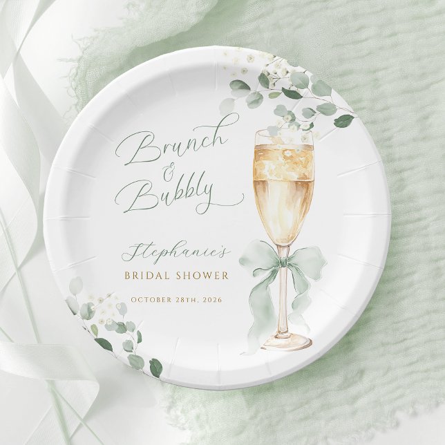 Eucalyptus Champagne Brunch & Bubbly Bridal Shower Pappteller (Von Creator hochgeladen)