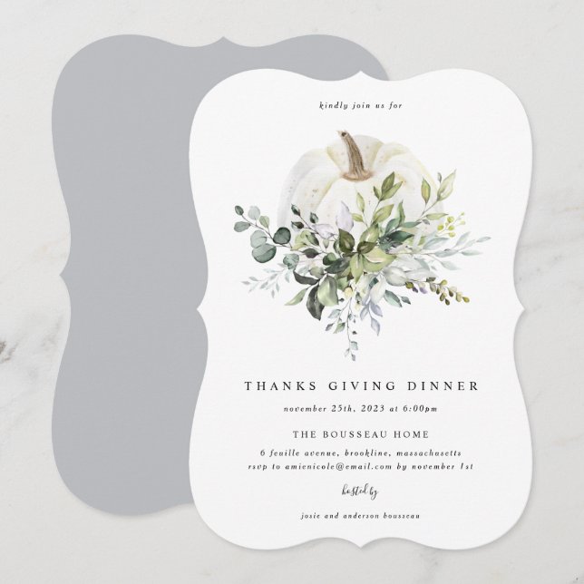 Eucalyptus Citrouille Merci Donner Invitation (Devant / Derrière)