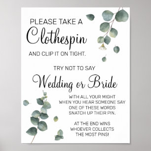 Eucalyptus Clothespin Brautparty-Spielschild Poster